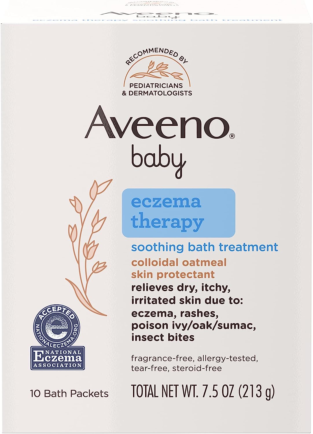 Aveeno Baby Eczema Therapy Soothing Bath Treatment for Relief of Dry, Itchy & Irritated Skin,Made with Natural Colloidal Oatmeal, Fragrance-Paraben-, Steroid- & Tear-Free, 10 ct ( Packaging May Vary ) - Image 1